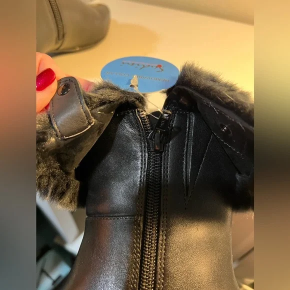 Sudini Seattle black leather and faux fur ankle boot heels size 5.5 new in box - Picture 12 of 14